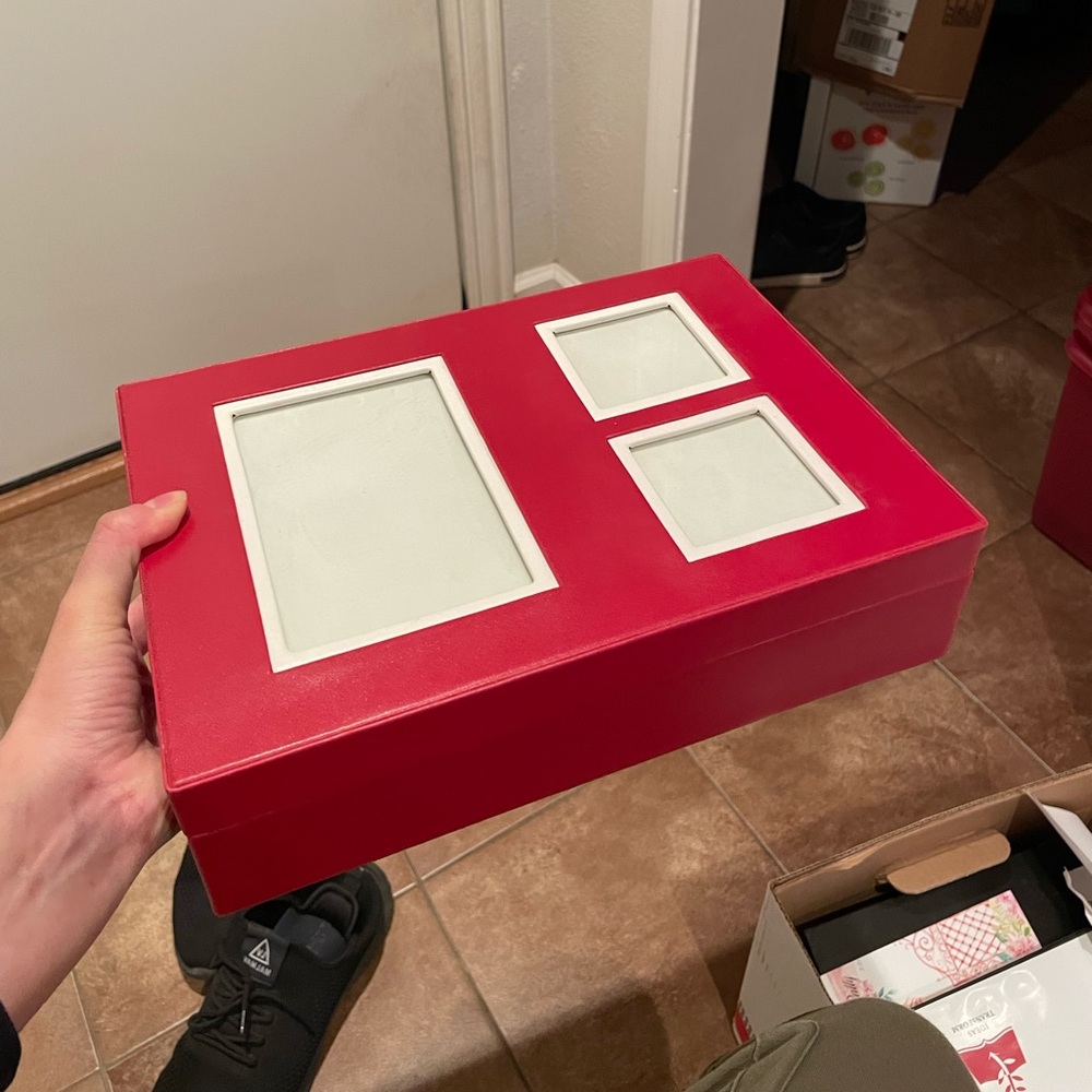 Red faux leather photo box